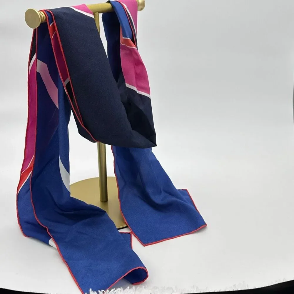 Vintage 80s Oblong Scarf 67x11 Pink Blue Red Stripe Colorblock Mod Long Neck Wra
